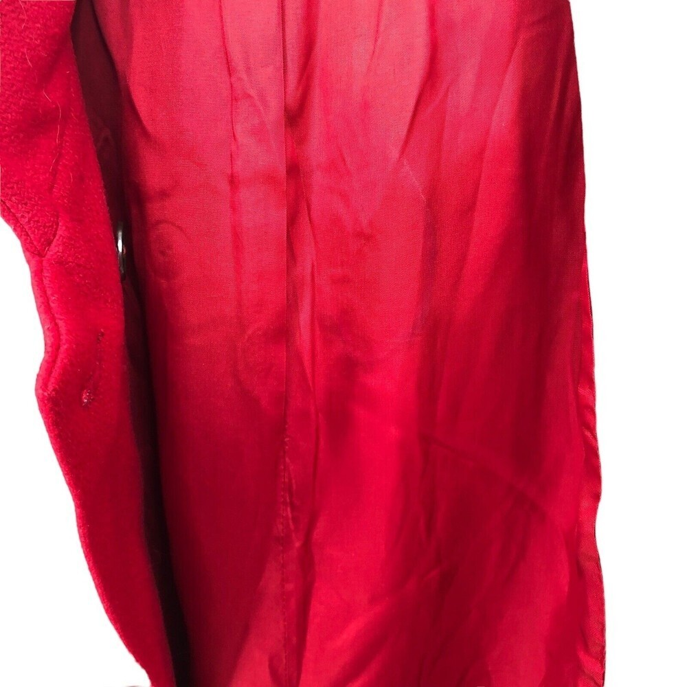 Vintage 80s Red Wool Mod Pea Mock Neck Mother of Pearl Button Beau Brem Coat USA - Picture 11 of 11